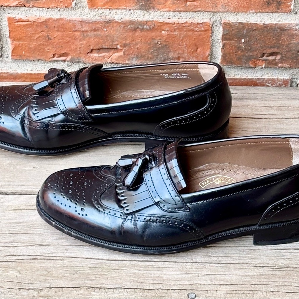 Bostonians Classics First Flex Kiltie Tassel Black Leather Loafers 9.5M